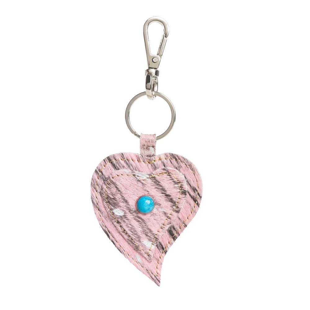 Pink Heart Keychain with Turquoise Accent